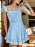 'Ismene' Sleeveless Tie-Shoulder Denim Mini Dress - Celes Fashion